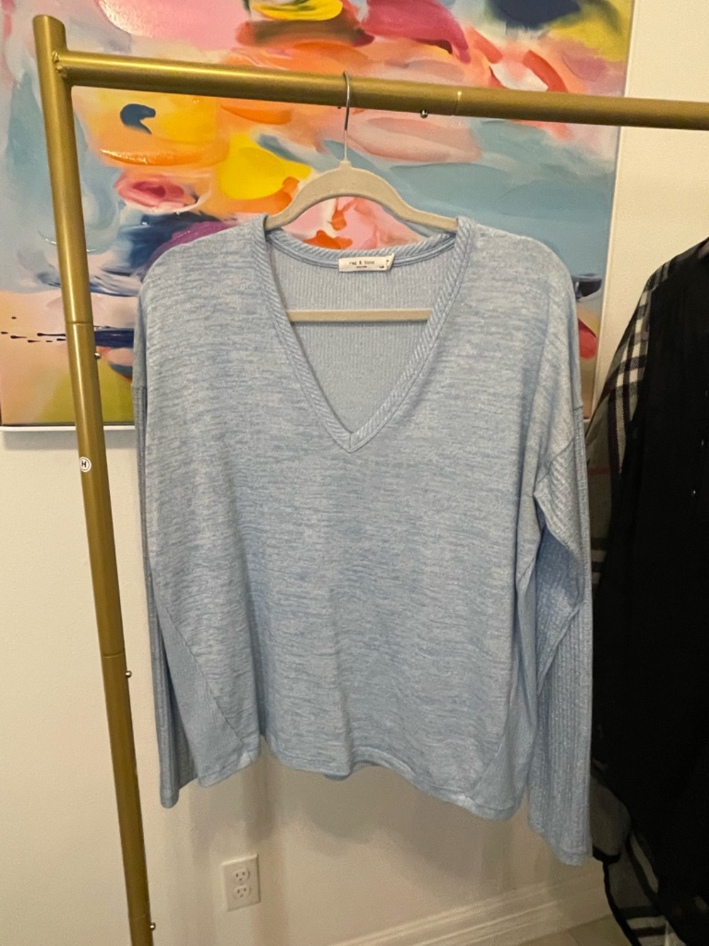 rag & bone Light Blue Ribbed V-Neck Sweater Large